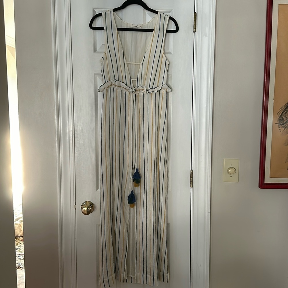 Tularosa stripe sleeveless dress with plunging neckline.